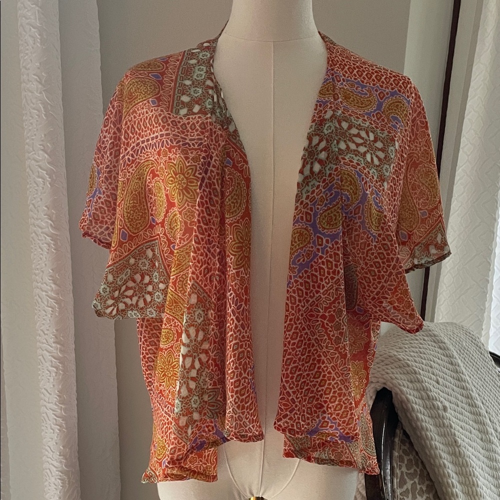 Romeo Juliet KIMONO DUSTER Small Paisley Open-Front Women's Top Shell EUC